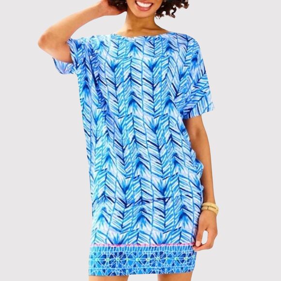 Lilly Pulitzer Womens Dress Blue Costa Verde Lowe Lapis Mini Short Sleeve Small - Picture 2 of 10